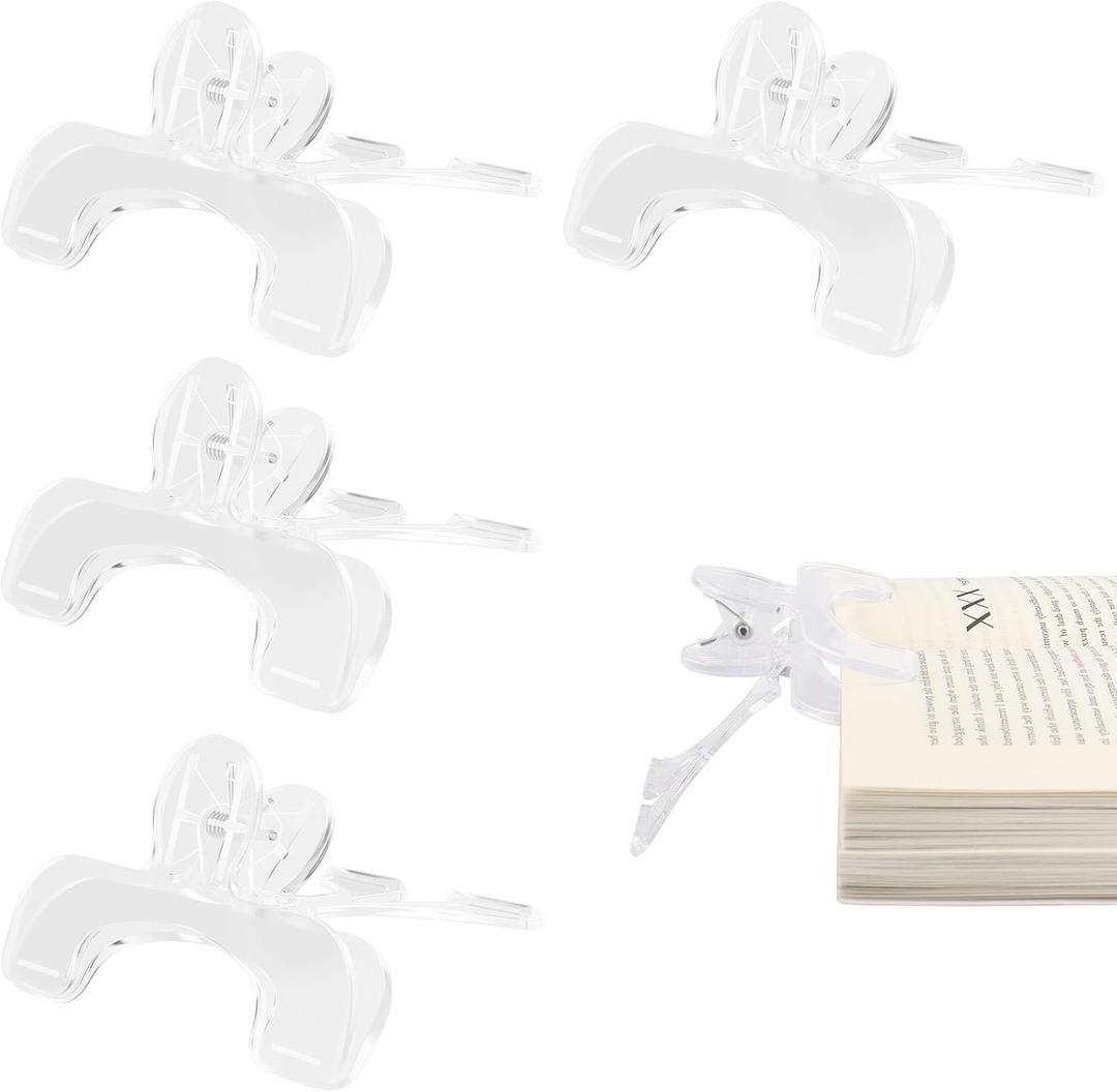 3 x Transparent Book Clips with Mini Stand, Detachable Book Weight Page Holder to Hold Book Open, Used to Hold Journal Open for Reading(4 Pcs)