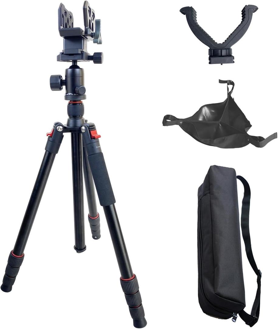 Adjustable Hunting Shooting Stick Tripod  Rifle & Pistol Shooting Rest Stand for Gun,Rifles and Crossbows, Tripods with V Yoke & Shooting Saddle Clamp for Hunting Sticks