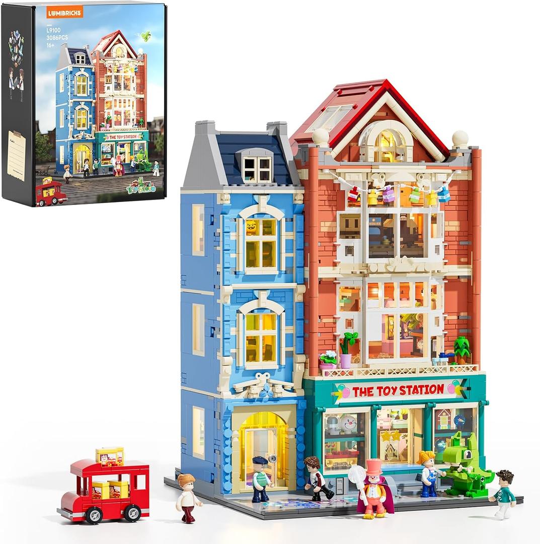 Lumibricks Toy-Store Lighting Building-Bricks Set City Town Modular Townhouse Toy Shop Dollhouse LED Light Display Model 3086 Pcs Construction Kit for Adults and Teens