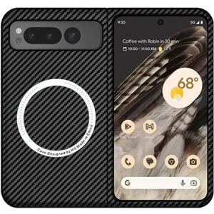 Magnetic Case for Google Pixel Fold Case Compatible with MagSafe Charger Carbon Fiber Slim Ultra Thin Aramid Fiber Anti-Scratch Shockproof Phone Case, Black