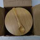 HTB Bamboo Salt Cellar with Mini Spoon, Kitchen Salt Box with Swivel Magnetic Closure Lid, Round Salt Container to Storage Pepper Spice Bath Salt Sea Salt (1PCS)