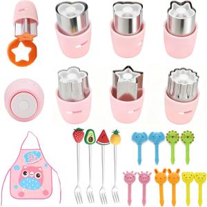 CHICHAUS 20Pcs Cookie Cutters & Biscuit Cutter Set - Multi-Shape Fruit/Vegetable Cutters for Kids Lunch Accessories, Food-Grade Stainless Steel Molds for Home Baking (PINK)