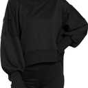 Womens Crewneck Sweatshirts Cropped Long Sleeve Tops Oversize Loose Fit Tee Side Slit Pullover Tshirt (Gray, M)