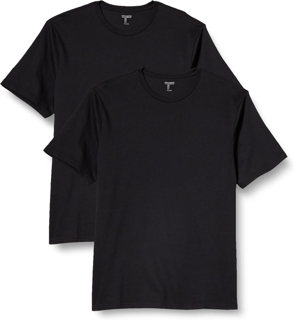 Amazon Essentials Men's Cotton Regular-Fit Short-Sleeve Crewneck T-Shirt, Pack of 2 (Medium, Black)