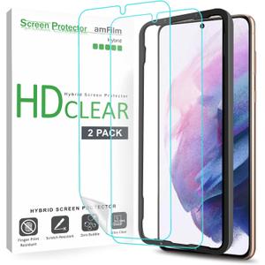 amFilm Screen Protector for Samsung Galaxy S21 Plus 5G 6.7 inch (2021), Fingerprint ID Compatible, HD Clear, Flex Film NOT Glass, Case Friendly with Easy Installation Tray (Pack of 2)