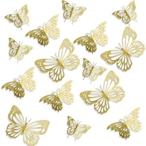 3D Gold Butterflies Wall Stickers - 24pcs, Butterfly Decor for Parties & Birthdays (Style Two)