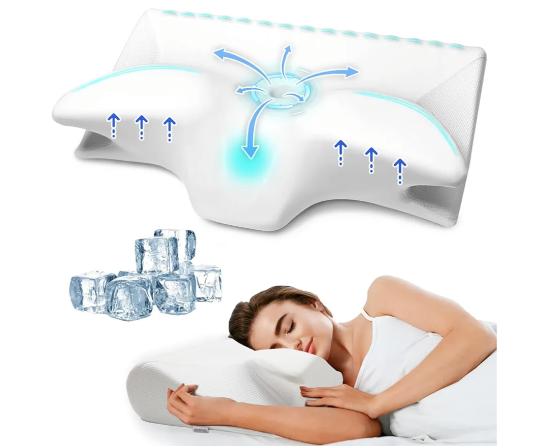 Cervical Pillow for Neck Pain Relief, Cooling Contour Memory Foam Pillows Support Odorless Ergonomic Neck Pillow Adjustable Orthopedic Bed Pillow for Side Back Stomach Sleeper with Pillowcase（Blue)