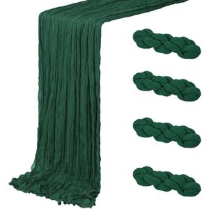 4 Pack Emerald Green Cheesecloth Table Runner 20 x 120 inch Gauze Table Runners 10 FT Long, Semi Sheer Boho Cheese Cloth Fabric Table Runner Bulk for Wedding, Party, Baby Shower, Bridal Shower Decoration
