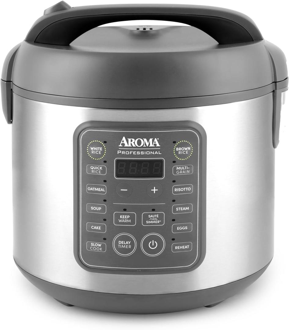 AROMA Professional Digital Rice Cooker, 10-Cup (Uncooked) / 20-Cup (Cooked), Multicooker, Slow Cooker, Steamer, Oatmeal Cooker, Egg Cooker, STS, 5 Qt, Gray, ARC-5200SG