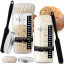 Glass Sourdough Starter Jar 2 Pack, 24 oz Wide Mouth Organic Sourdough Starter Kit with Date Marked Band, Thermometer, Cloth Cover & Metal Lid, Reusable Bread Baking Supplies, Bread Making Accessories