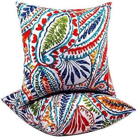 Outdoor Throw Pillows - Decorative Pillows with Insert Included Set of 2 Outdoor Pillows for Patio Furniture 18x18 Inch (Paisley Patten)