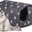 Fhiny Stray Cats Shelter, Waterproof Outdoor Cat House Foldable Warm Pet Cave for Winter Wild Animal Tent Bed Anti-Slip Kitten Cave for Feral Cat Dog Puppy Weatherproof Black (M:17.7"×15.7"×13.7")