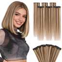 S-noilite Clip in Short Hair Extensions Remy Real Human Hair 6pcs Single Mini Clip on Hairpin Hairpiece for Women for Highlight, 10 inch Highlight Brown & Honey Blonde