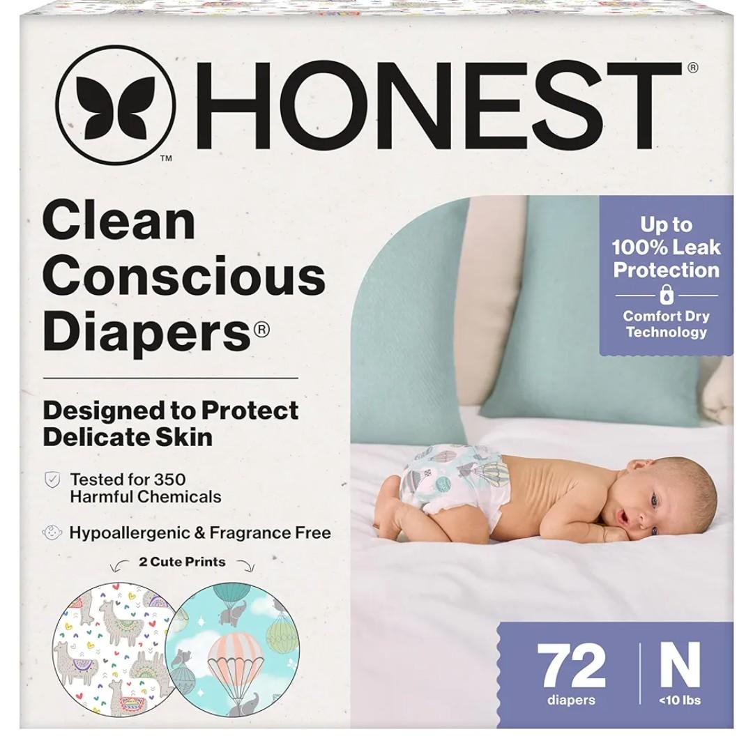 The Honest Company Comfort Dry Disposable Diapers for Sensitive Skin, Hypoallergenic, Above It All + All The Alpacas, Club Box Size Newborn 72 Count
