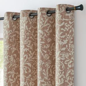 jinchan 80% Blackout Curtains for Bedroom, Farmhouse Drapes with Scroll Floral Patterned for Living Room, Grommet Top Thermal Insulated Curtains, Vintage Country Drapes, 63 inch Length, 2 Panels, Taupe
