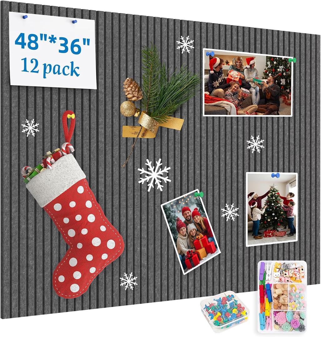 Large Cork Board for Walls, Yunihome 12 Pack 36" x 48" Felt Bulletin Board Wall Tiles for Home Kitchen School Office Wall Decor with Assorted Colors DIY Decorative Push Pins Sets