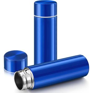 Vesici Mini Water Bottles 4.4 oz Cute Small Insulated Stainless Steel Purse Water Bottles Pocket Slim Flask Keeps Drink Cold and Hot for Women Lunch Bag Coffee (Blue,2 Pack)