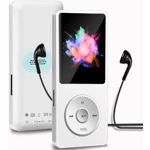 Aigital MP3 Player with Bluetooth and 32GB TF Card, HiFi Music Player with Built-in Speaker and Earphones, Multifunctional MP3 Players with FM/Recording/E-Book/Video,Silver