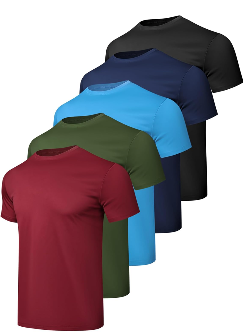 1/5 Pack Workout Shirts for Men Athletic Running Gym Quick Dry Short Sleeve Performance Moisture Wicking T Shirt M