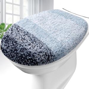 OLANLY Soft Microfiber Bathroom Toilet Lid Cover, Machine Washable Covers, 17.5x15, Stays in Place Rubber Backing, Fits Most Round, Elongated and Oblong Lids, Accessories Decor, Dark Blue