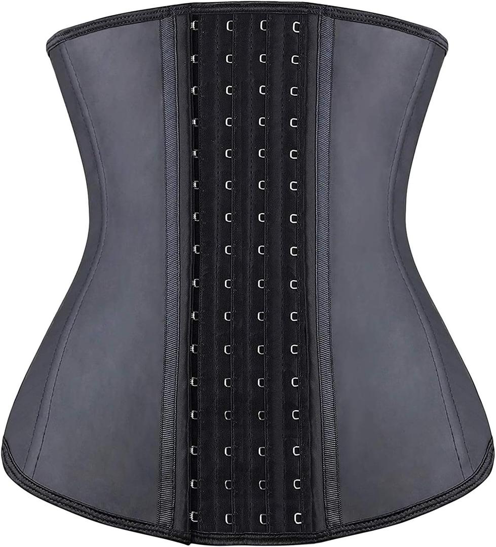 YIANNA Waist Trainer for Women Latex Underbust Waist Corsets Cincher Hourglass Body Shaper 4 Hooks (Small, Black Long Torso)