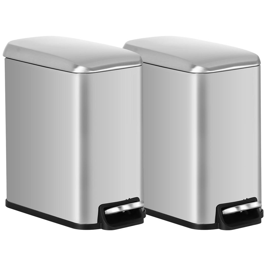 BestOffice Bathroom Trash Can with Lid, 1.3 Gallon Step Pedal Small Trash Can, Stainless Steel Trash Bin for Bathroom, Bedroom, Kitchen, Office (5L) 2 Pack
