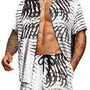 COOFANDY Men's Flower Shirt Hawaiian Sets Casual Button Down Short Sleeve Shirt Summer Beach , M