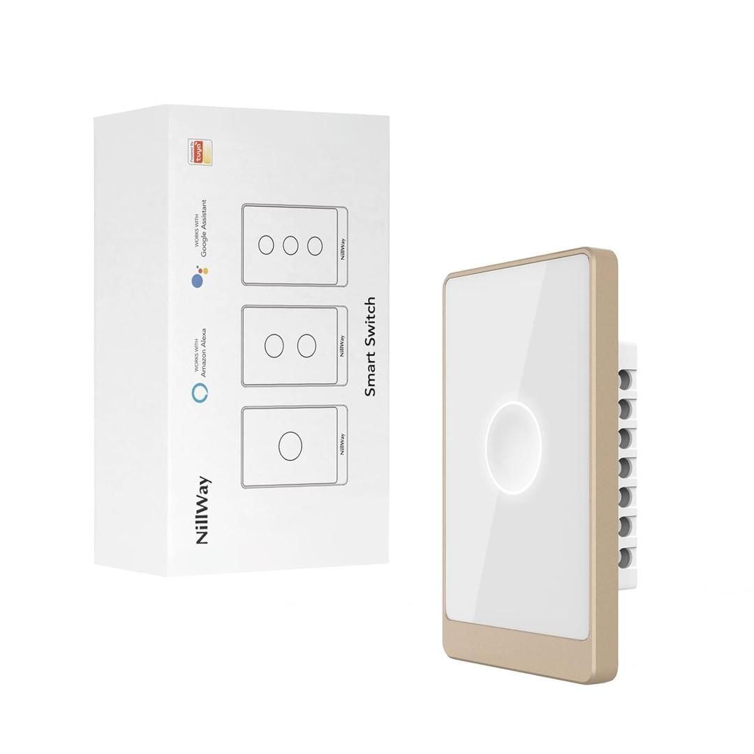 Smart Wall Light Switch, 2.4GHz 1 Gang WiFi Touch Switches, No Neutral Wire Required, 3 Way Muti Remote Control Smart Life/Tuya App, Compatible with Alexa, Google Home, (1 Pack, 1 Gang White)