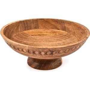 Fruit Bowl Mango Wood Elevated Decorative Serving Bowl | Natural Wooden Centerpiece for Kitchen & Dining (12" x 12" x 4.75")
