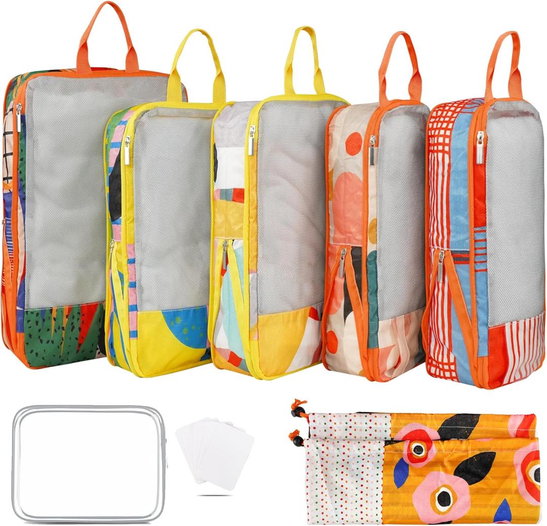 7 Pcs Compression Packing Cubes Travel for Suitcases, Luggage Organizer Washable Storage Bags Set for Backpack Travel- Packaging Cubes for Carry-Ons and Storage (yellow orange) 7 Pcs Compression Packing Cubes Travel for Suitcases, Luggage Organizer Washable Storage Bags Set for Backpack Travel- Packaging Cubes for Carry-Ons and Storage (yellow orange)