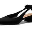 Coutgo Womens Chunky Low Heels Bow Slingback Pumps Closed Square Toe Wedding Party Dress Shoes, Black, Size 6