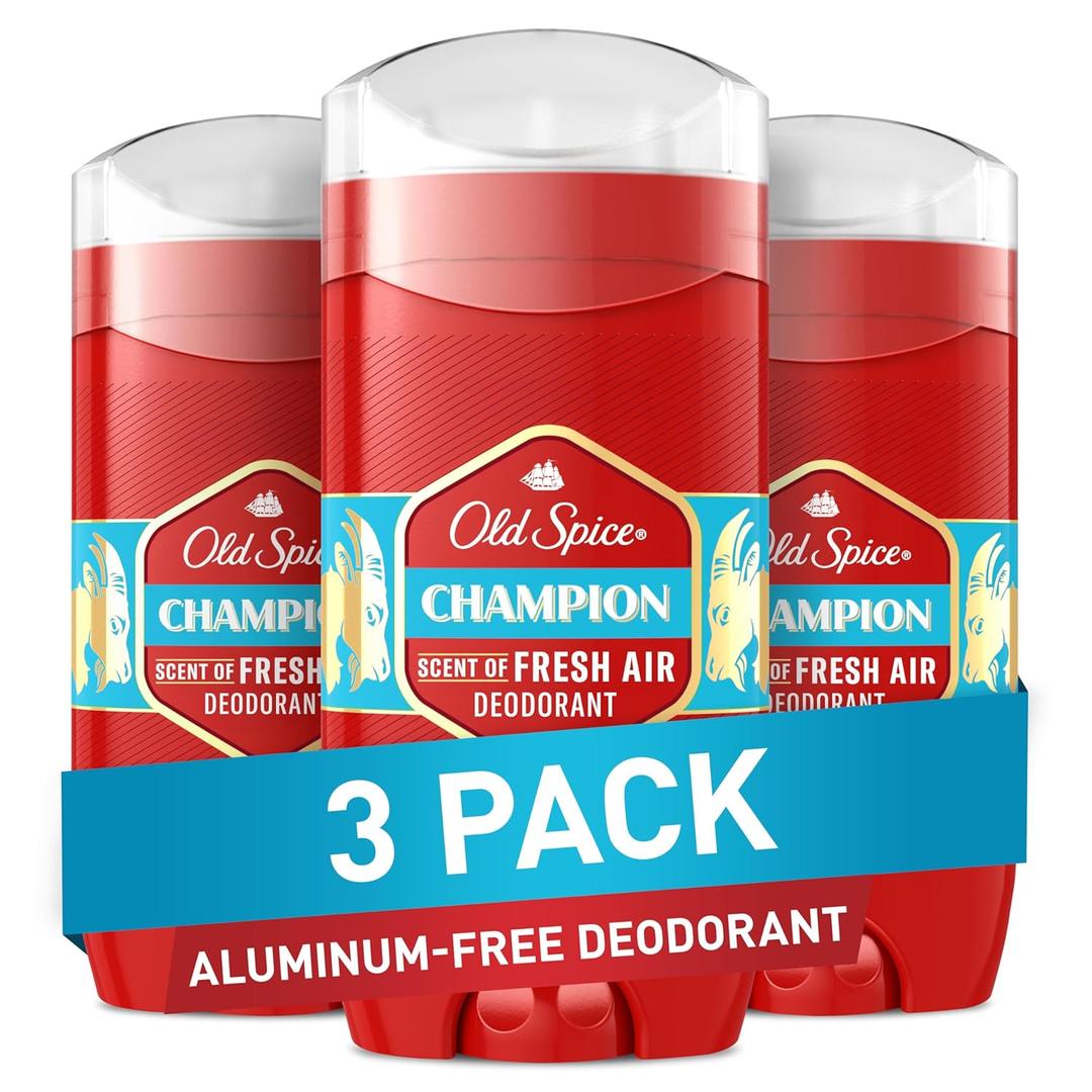 Old Spice Aluminum Free Deodorant for Men, 24/7 Odor Protection, 24/7 Freshness & Lasting Scent, Champion with Fresh Scent, 3.0 oz (Pack of 3)