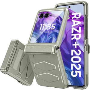 Vizvera for Motorola Razr+(Plus) 2025 Case with Hinge Cover,Built-in Screen Protector Shockproof All-Inclusive Smartphone Cover Wireless Charging for Motorola Razr+(Plus) 2025(Natural Titanium)