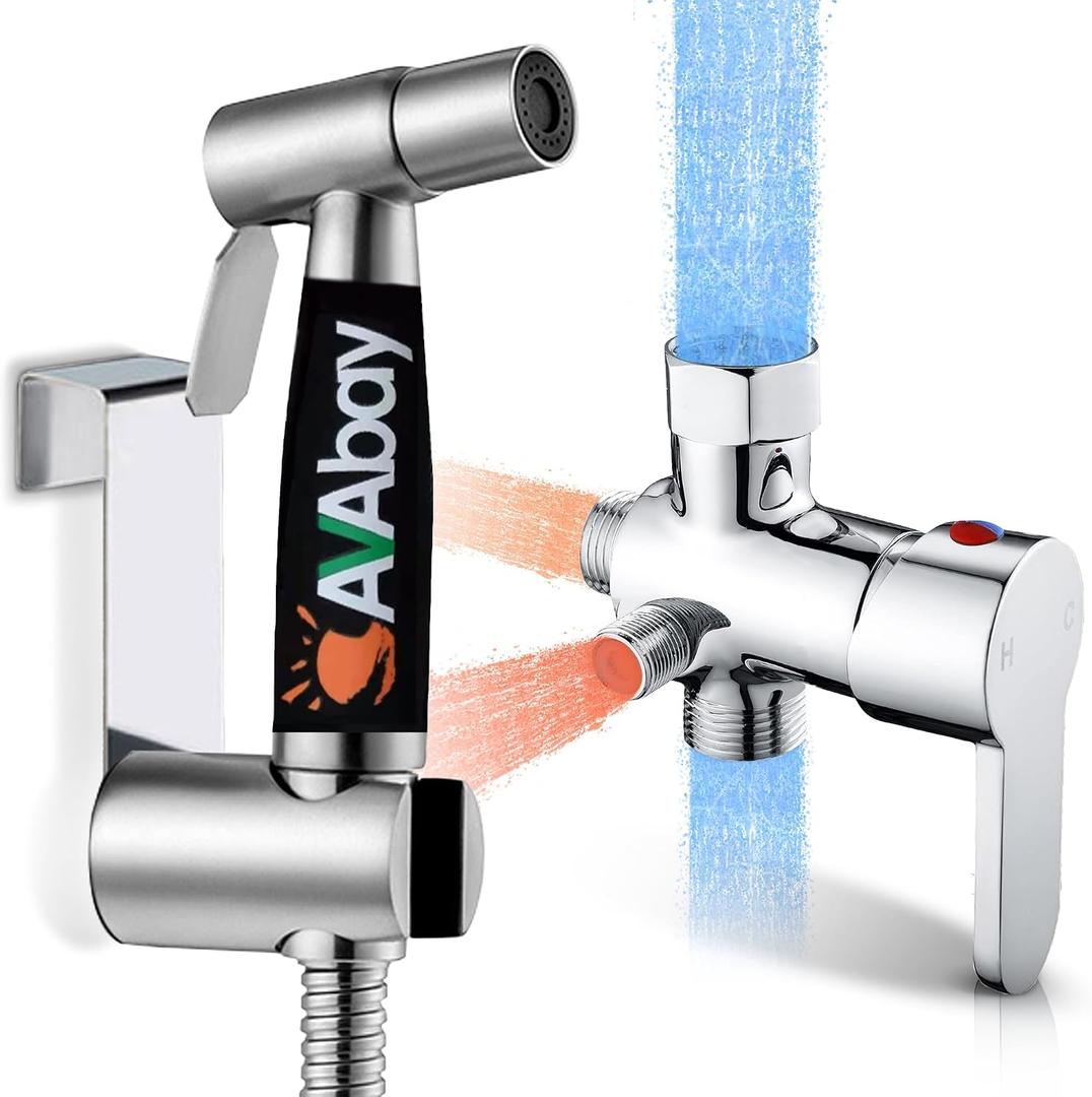 Hot and Cold Bidet Sprayer for Toilet w/Thermal Insulated Grip - Hot Water 180F Handheld Sink Bidet Shataff - Diaper Sprayers - Muslim Shower Hand Held Attachment for Sink Hose Sprayer