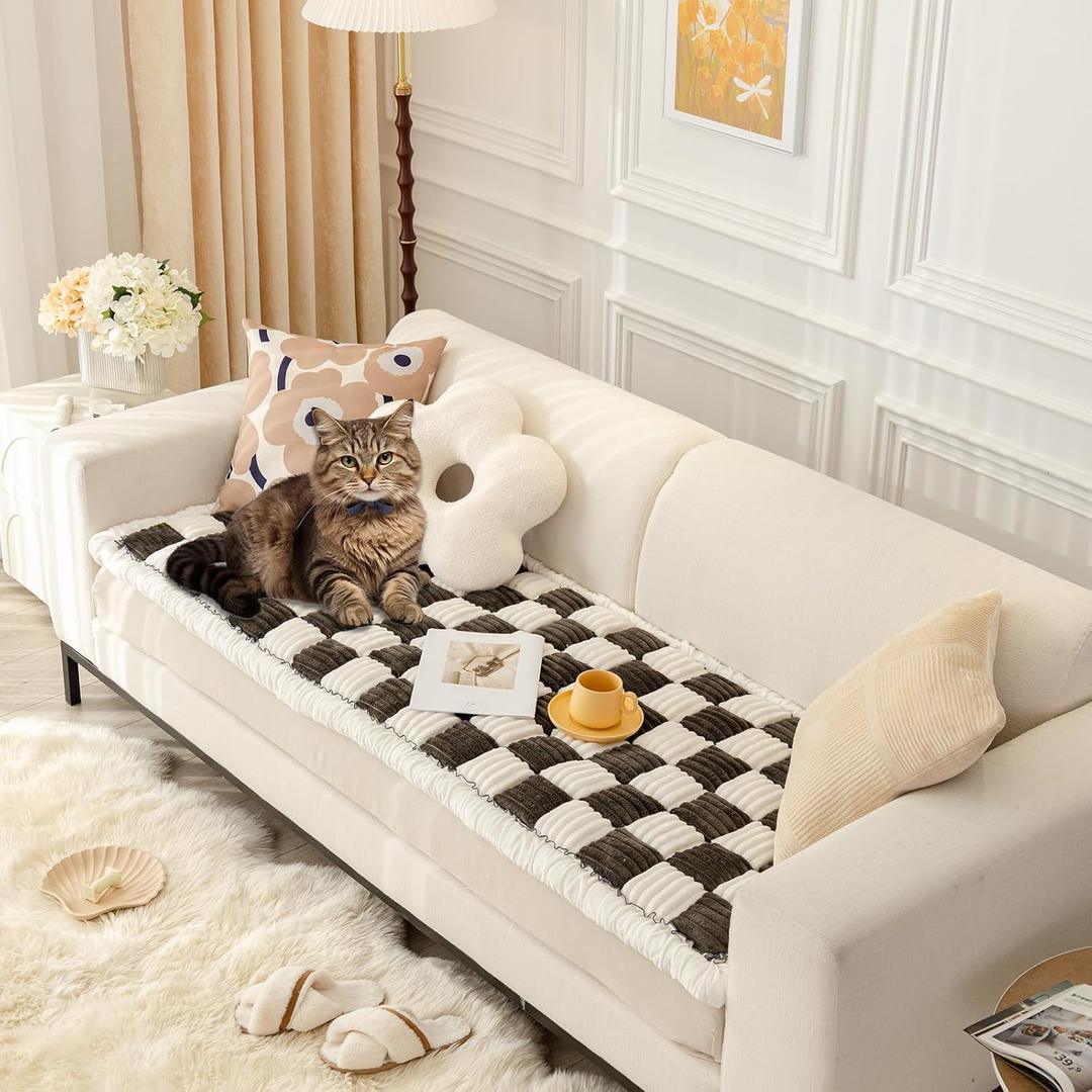 SmoBea Couch Cover for Dogs Washable, Funny Fuzzy Pet Couch Covers for Sofa, Couch Protector for Dogs Plaid Protective Couch Cover, Anti-Slip Dog Bed Sofa Cover (27.6 * 59", Black)