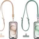 4 x EKAX 2 Pack Crossbody & Neck Phone Strap, Customizable Neck Strap with 0.5mm Removable Phone Tab, Hands-Free Holder for Phones, Earphones, Badges & Keys (Sand Beige+Morning Green)
