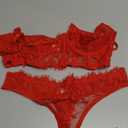 AOKIYURI Sexy 2 Piece Lingerie for Women Underwire Eyelash Lace Mesh Matching Bra and Panty Sets Push Up Boned Bralette, Size XL