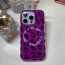 Sparkling Purple Red Leopard Case, Blazing Heart Shimmer Cover Compatible with MagSafe iPhone 16 Pro - Dynamic Magenta