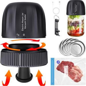 3 IN 1 Electric Vacuum Sealer Kit for Wide Mouth and Regular Mouth Mason Jars, Food Sealed Bags (Black)