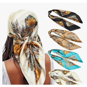 AWAYTR 35” Satin Large Square Head Scarves - 4PCS Silk Like Neck Scarf Hair Sleeping Wraps Satin Silk Scarfs for Women