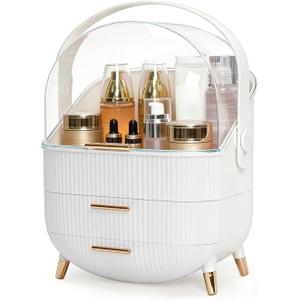 Makeup Organizer with Drawers & Lid - Portable Large Cosmetic Storage Case for Vanity Countertop, Travel, Gift for Women, Girls, 11"7"15", White