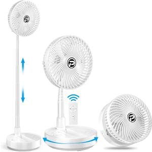 MORECORE Foldable Oscillating Standing Fan, 10000mAh Battery Operated Outdoor Fan, 8" USB Input & Output, Quiet Pedestal Fan for Camping Travel Room-White