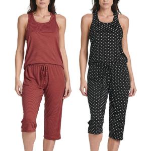 Real Essentials 2 Pack: Womens Tank Top & Capri Pajama Set - Super-Soft Sleeveless Summer Loungewear (Plus (XXXL)