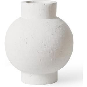 Kokrose White Vase -11.8 Inch Sandstone White Ceramic Vase, Large Rustic Farmhouse Tall Terracotta Vase for Home Decor Living Room, Round Vases for Flowers