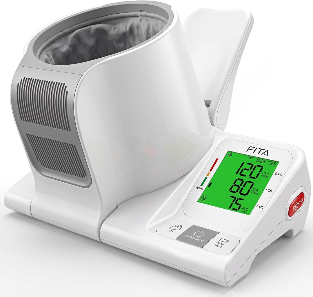 FITA Blood Pressure Monitor, No-Wrap bp Monitors for Home use, FDA-Cleared
One-Touch Barrel Cuff Fits 7.1–16.5 Inch Adult Arms, 3-Color Display, Dual-User Memory, USB-C Rechargeable Power