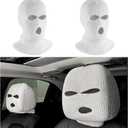 2PCS Car Headrest Cover, Personalized Funny Auto Seat Headrest Full Face Mask, Ski Mask Front Headrest Protector Decoration for Most Vehicles, Universal Car Accessories (White)