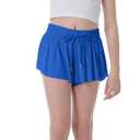 Flowy Shorts for Girls Butterfly Shorts for Kids Teens Preppy Tennis Running Athletic Shorts with Liner (Blue, S)