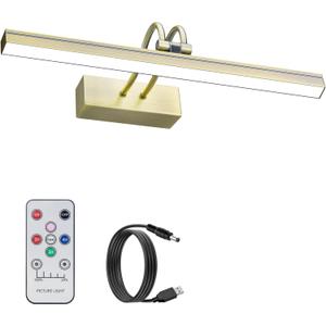 FUNCHDAY Picture Light Wireless, 13" Rechargeable Battery Operated Picture Lights with Remote Timer, 280LM Dimmable Gallery Light, Cordless Art Lighting for Paintings,Wall (Antique Brass)