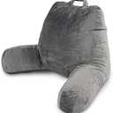 Milliard Reading Pillow with Arms, Grey, Shredded Memory Foam Back Pillow for Bed Sitting Up - Sit Up Backrest Support for Reading & Rest Bed - Washable Cover, Adjustable Comfort, CertiPUR Certified