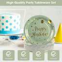 50 Pack Sage Green and Gold Happy Birthday Paper Plates, 7 inch Metallic Foil Polka Dots Disposable Dessert Party Supplies Plates for Graduation St Patricks Wedding Holiday Christma Party Decorations